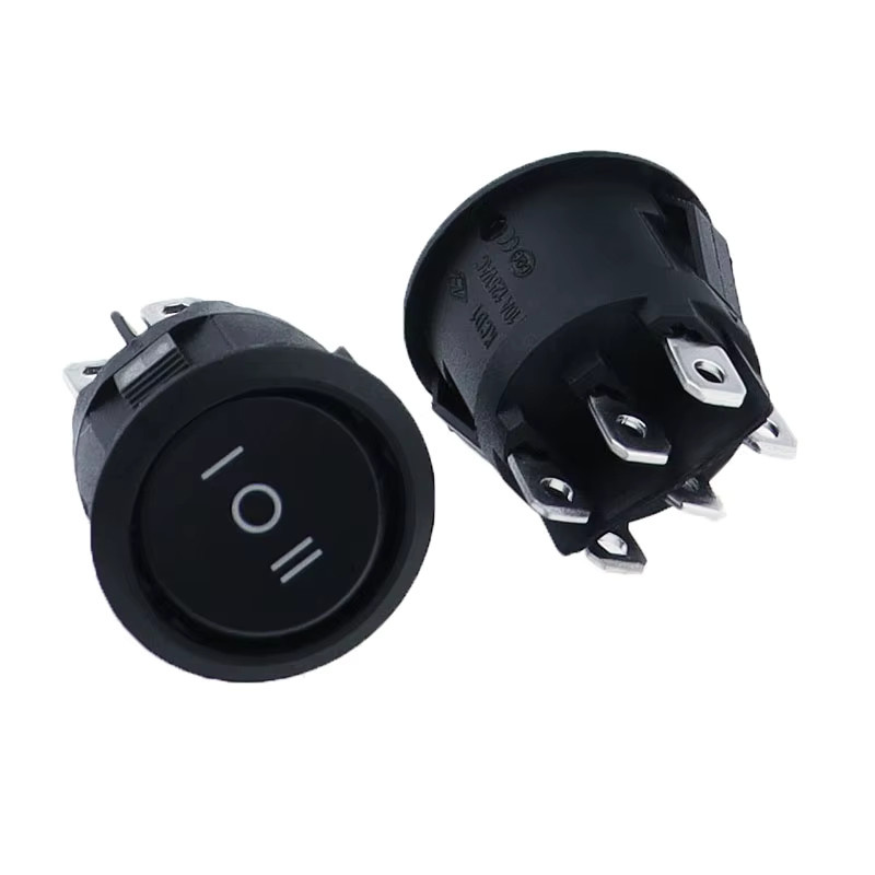 Rise1PC KCD1 runder Wippschalter, 6-polig, 3-Positionen EIN-AUS-EIN, 10 A, 125 VAC, Durchmesser: 23 mm, Schwarz - Bild 2
