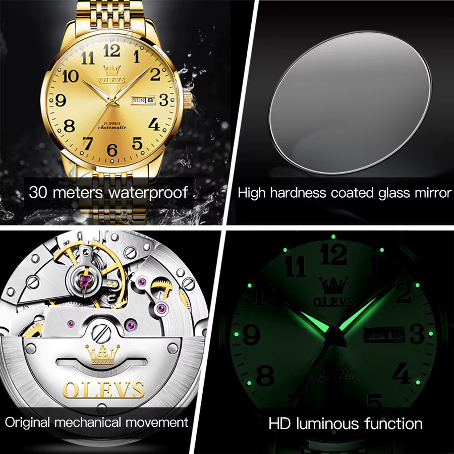 OLEVS Armbanduhr Automatik, Edelstahl, Bicolor, Gold, Herren - Bild 5