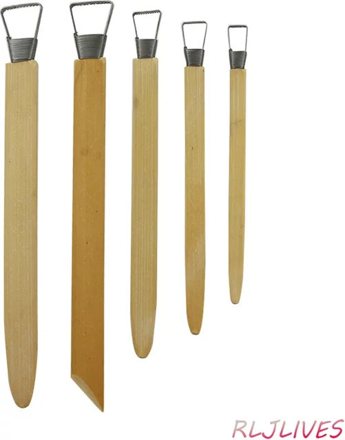 5er Set Keramik-Bildhauerwerkzeuge mit Bambus-Griff, gezahnte Ton-Schaber in Beige für deine Skulpturenarbeit - Bild 1