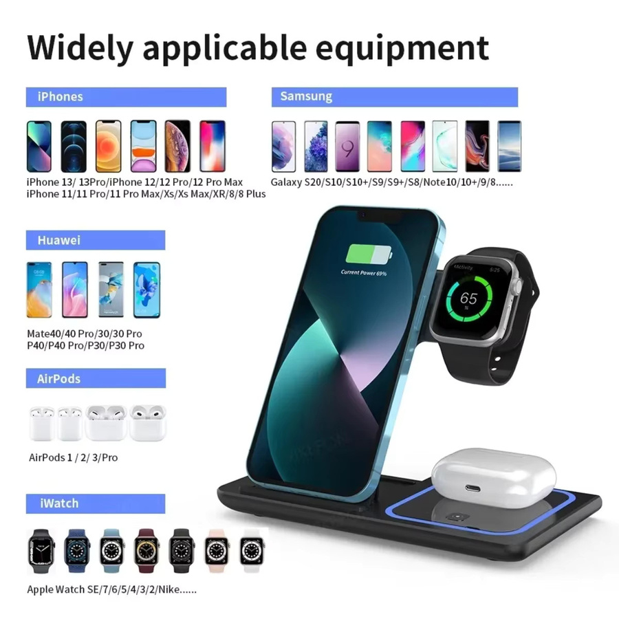 Magnetischer 3-in-1 kabelloser Ladeständer, faltbare Schnellladestation für iPhone 12-16 Pro Max, Apple Watch S2-S10 SE Ultra und AirPods 3 4 Pro - Bild 5