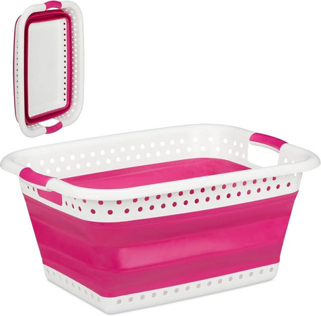 Faltbarer Wäschekorb aus Kunststoff von Relaxdays in Pink, B/T/H: 27 x 45,5 x 61 cm