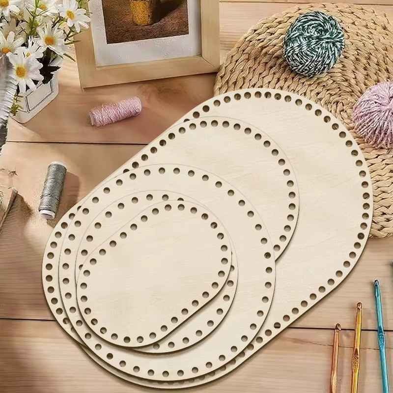 YOMDID 5 Stück runde Häkelkorbbasis aus Holz in Beige für DIY Bastelprojekte - Bild 2