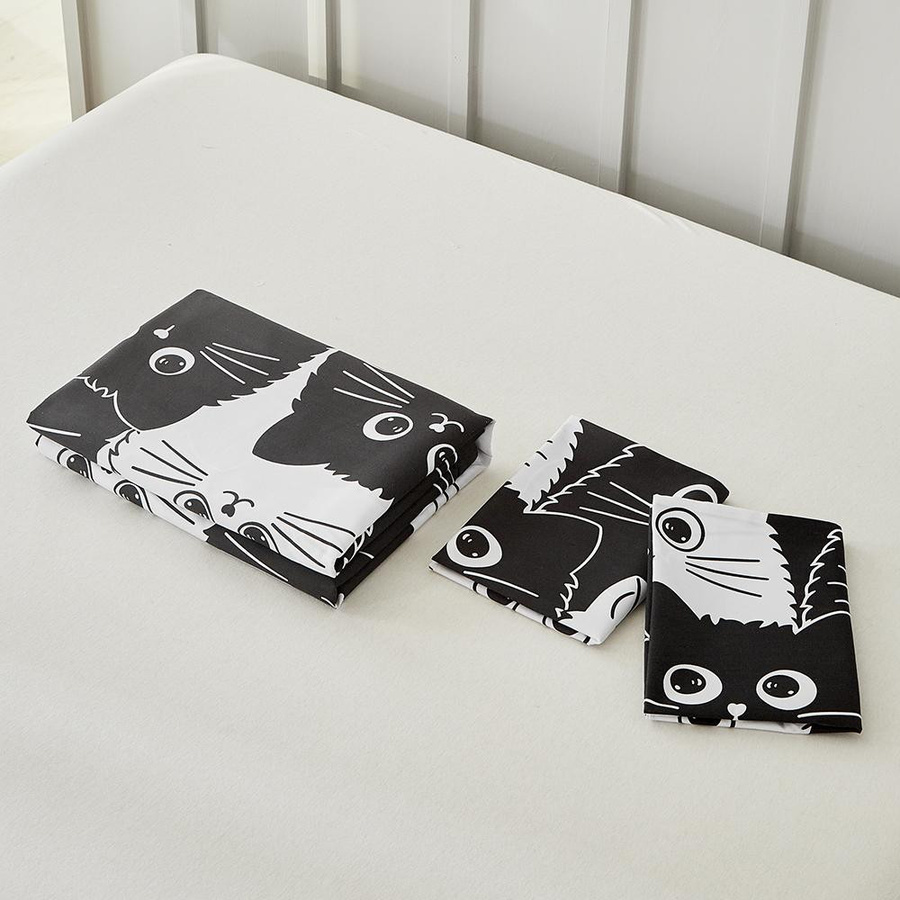 Bettwäsche Set mit Katze und Schleifen Design inklusive Reißverschluss, 3-teilig, B/H: 135 x 200 cm - Bild 4