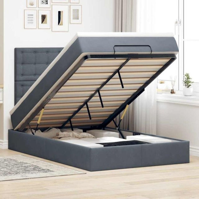 Vidaxl Ottoman Polsterbett mit Matratze und LED in Dunkelgrau Samt B/T: 120 x 200 cm - Bild 1