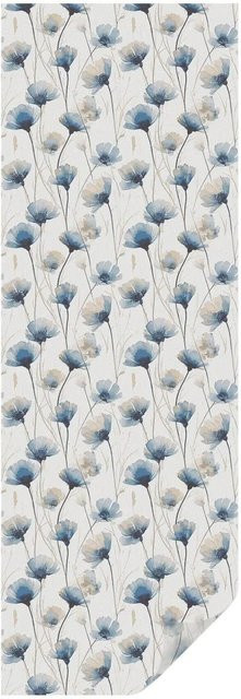 Tulup Fensterfolie Milchglasoptik mit blauen Blumen, Sichtschutz blickdicht, Weiß/Blau, Breite: 50 cm, Höhe: 146 cm - Bild 1