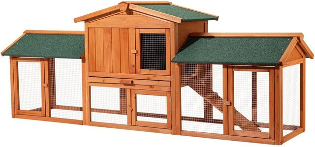 Wiltec XXL Hasenstall Freilaufgehege aus Kiefernholz in Bronzebraun, B/T/H: 211,0 x 53,0 x 83,5 cm - Bild 1