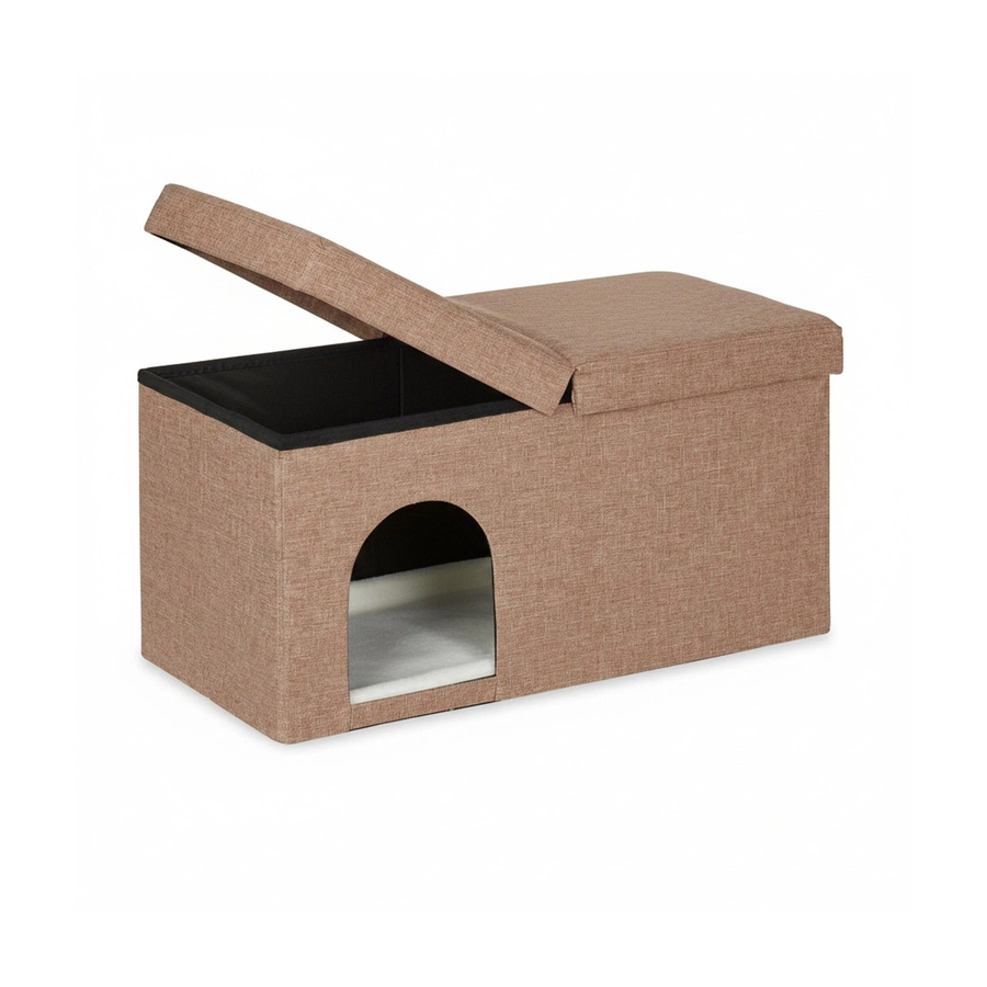 Relaxdays Katzenhöhle aus MDF mit abnehmbarem Deckel, Hellbraun, B: 74,5 cm, T: 38,5 cm, H: 37,0 cm - Bild 2