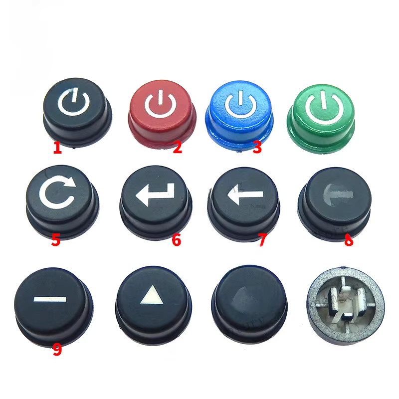 10 Stück Taktile Druckknopf Schalterkappen mit Power-Pfeil-Symbol für B3F-4055, Farbe: Schwarz und Multicolour, B/T/H: 12 x 12 x 7,3 mm, Marke: SJMSDZ - Bild 4