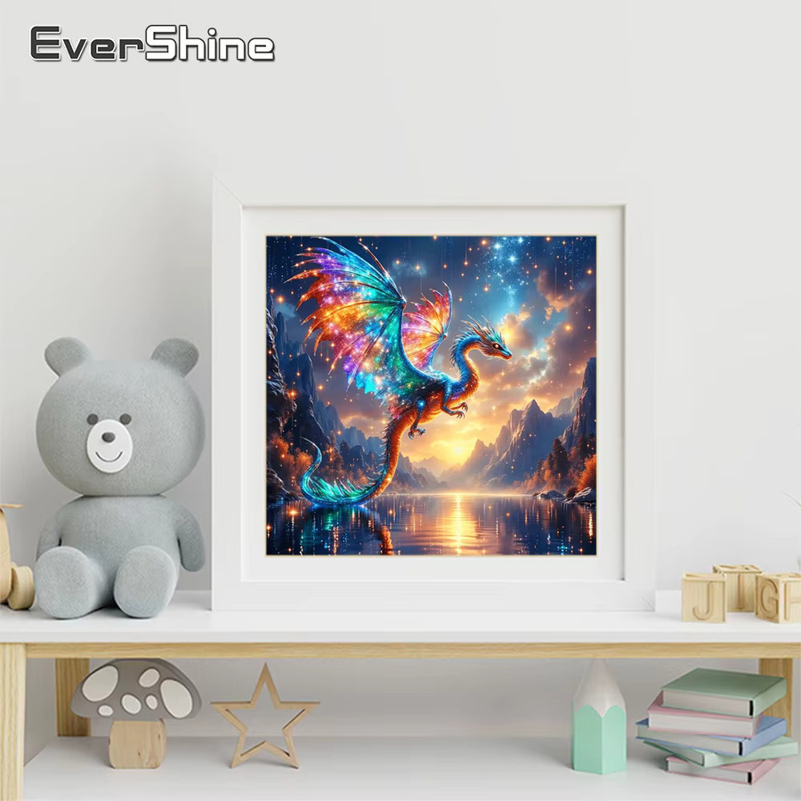 Evershine 5D-DIY-Diamant-Stickerei Drache als Mosaik-Strassbild in Multicolour für die Heimdekoration B/T/H: 20 x 20 x 20 cm - Bild 2