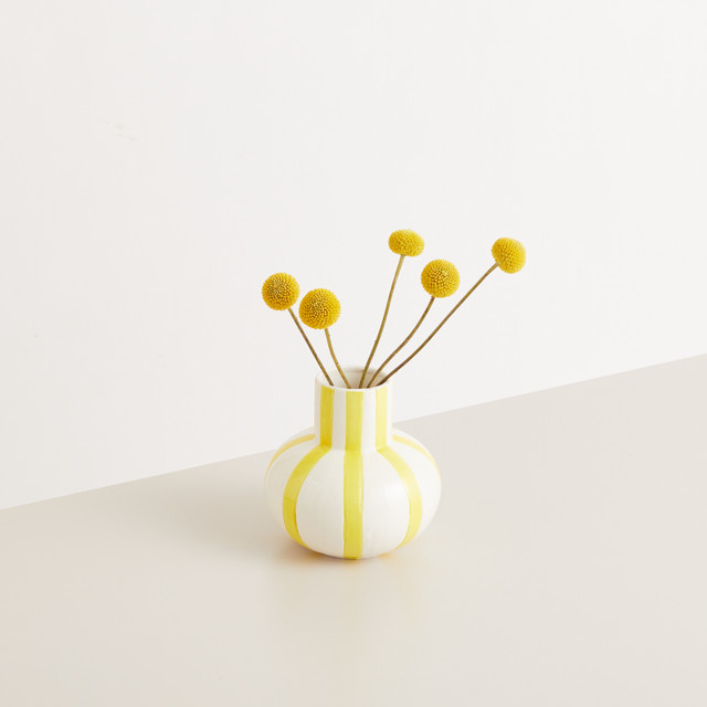 Keramik Vase BLUME2000 Gelb Weiß Gestreift Breit Höhe: 17,0 cm, Breite: 16,0 cm, Tiefe: 1,0 cm - Bild 1