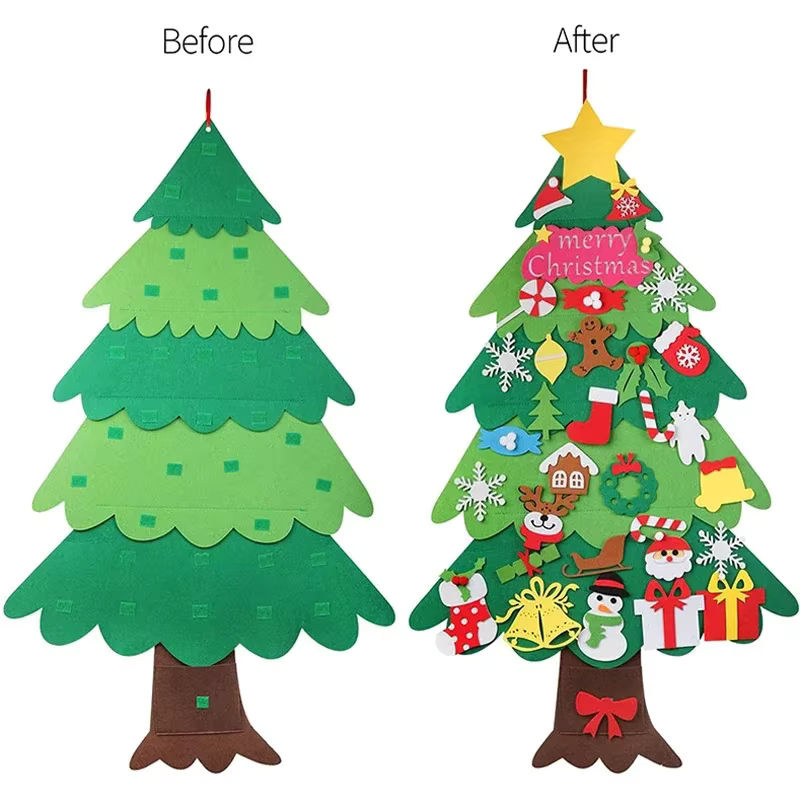 DIY Filz Weihnachtsbaum Hängeornament mit LED-Licht und Schneemann-Motiv in Grün für Kinder als Weihnachtsdekoration - Bild 3