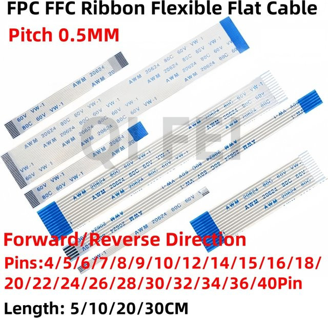 10er Set FPC FFC Flachbandkabel mit 0,5 mm Pitch in verschiedenen Pin-Anzahlen und Längen von 5 cm bis 20 cm - Bild 1