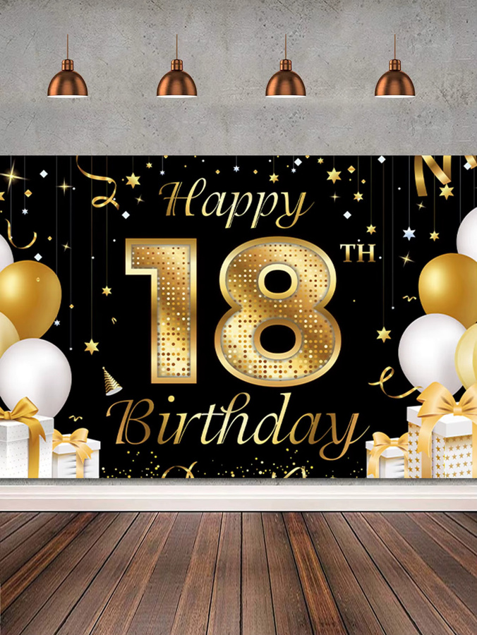 OURFETE Geburtstagsparty Banner Kulisse für den 18. Geburtstag in Schwarz-Gold mit Glitzer-Effekt und Buchstaben - Bild 5