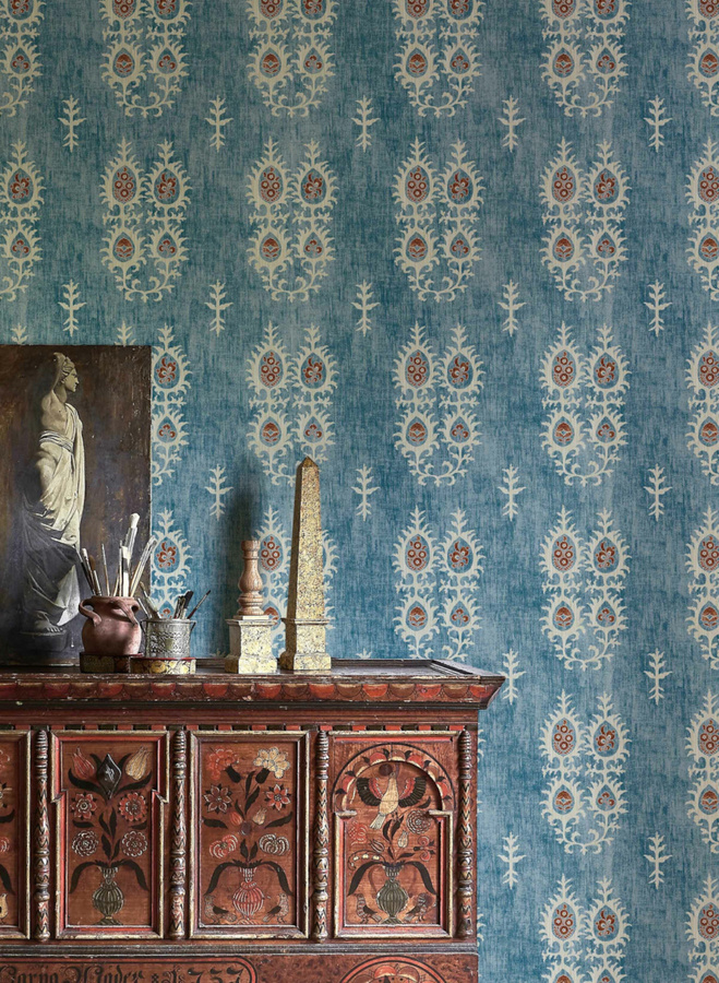 Lewis & Wood Tapete Tribal Masai Blue mit ethnischem und floralem Design, Breite: 134 cm - Bild 1
