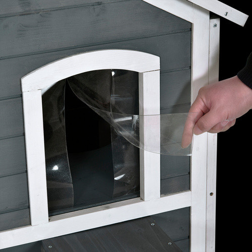 PawHut Katzenhaus aus grau lackiertem Tannenholz mit 2 Etagen und wetterfestem Dach, B/T/H: 78 x 55,5 x 91 cm - Bild 7