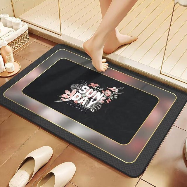 Rutschfeste Kieselgur Saugmatte für das Badezimmer, schnelltrocknende Toilettenmatte in Schwarz, B/B: 40 x 60 cm - Bild 1