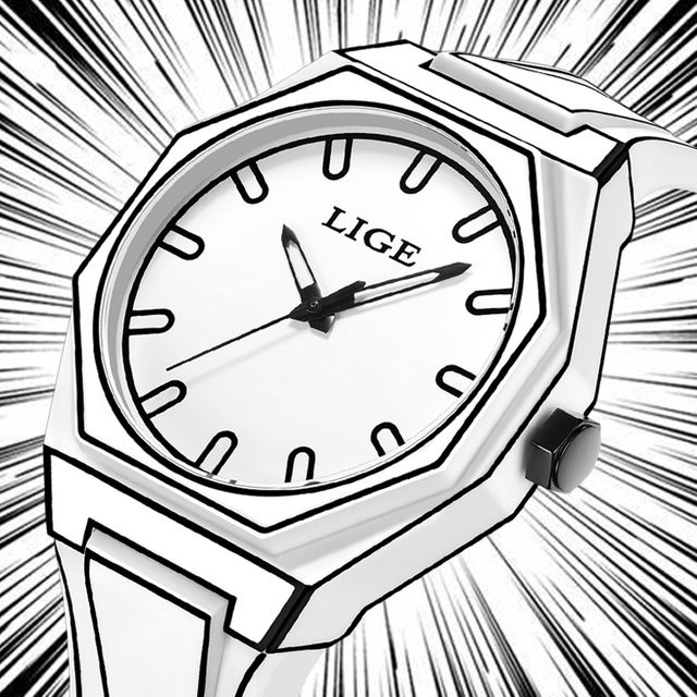LIGE Armbanduhr Quarz, Silikon, Schwarz, Herren - Bild 1