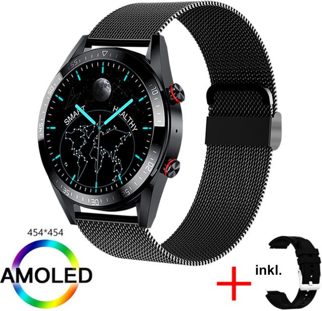 TPFNet Smart Watch Fitness Tracker IP67 mit Milanaise und Silikon Armband für Android und iOS in Schwarz - Bild 1