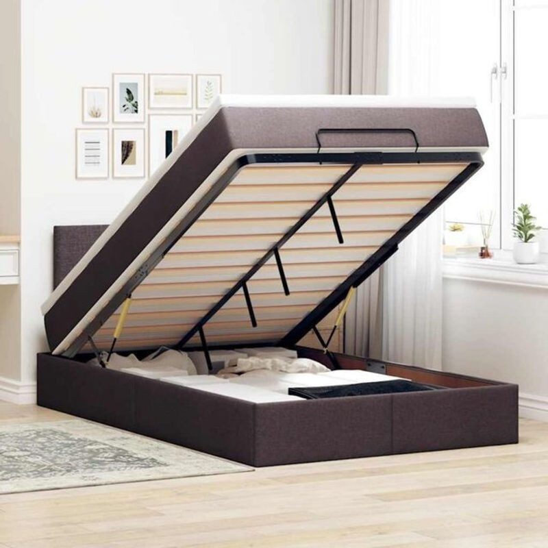 vidaxl Ottoman Polsterbett mit Matratze und LED-Beleuchtung in Braun, B/T/H: 120 x 190 x 88 cm - Bild 1