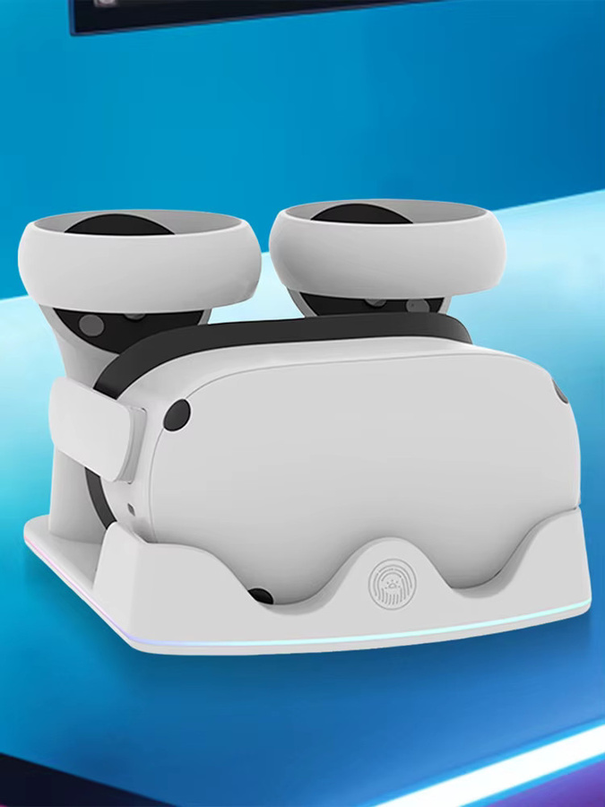 ALLOET Ladestation für Meta Quest 3S, 3 und 2 VR-Headset mit RGB-Licht und Controller-Halterung, Weiß - Bild 3