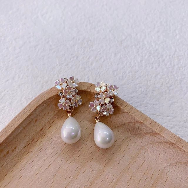 TuiYing001 Clip-Ohrringe, Messing, Silber, Perle, Kristall, Damen - Bild 1