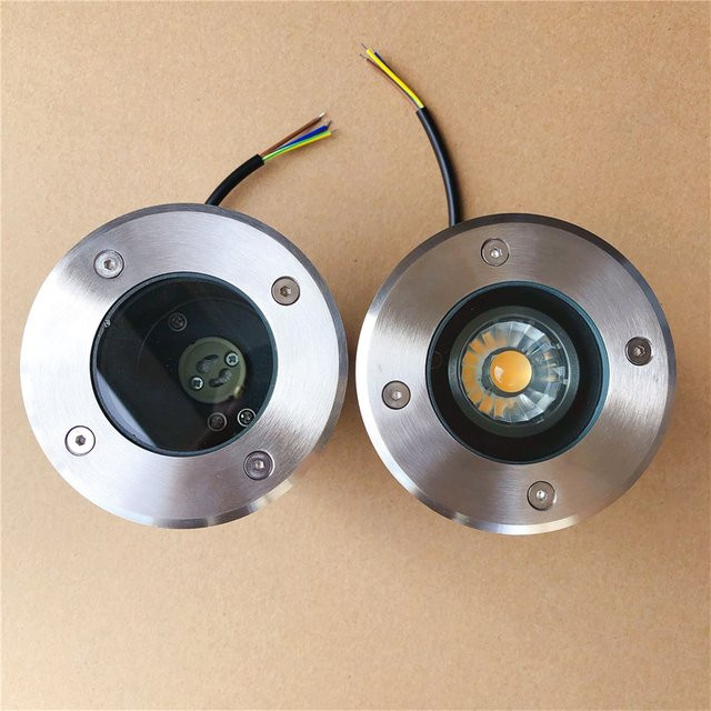 YRANK LED-Bodendeleuchte IP68 für den Garten, silber, rund, warmweiß, 5 W, GU10, MR16, COB, unterirdisch vergrabene Außenleuchte - Bild 1