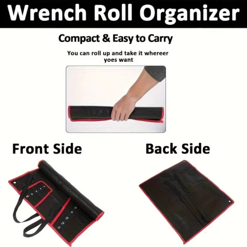 Werkzeugtasche aus Segeltuch in Schwarz mit roten Nähten zur Aufbewahrung von Schraubenschlüsseln für Mechaniker und Handwerker - Bild 2