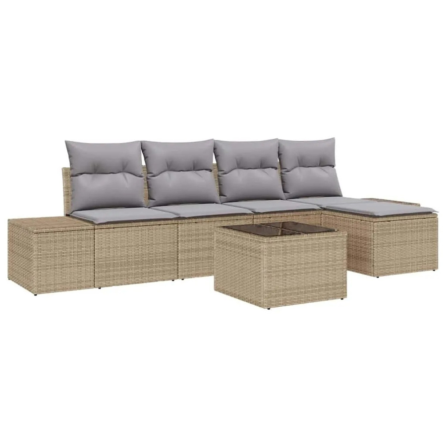 vidaXL Garten-Sofa-Set aus Poly-Rattan in L-Form mit 5 Teilen, Beige und Grau, inklusive Kissen und Couchtisch - Bild 2