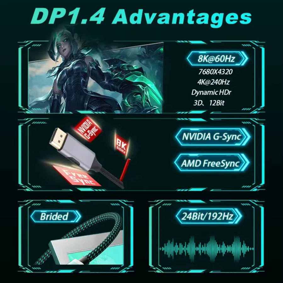 LccKaa USB-C auf DisplayPort Kabel für 8K@60Hz und 4K@144Hz, Thunderbolt 3 und 4 kompatibel - Bild 3