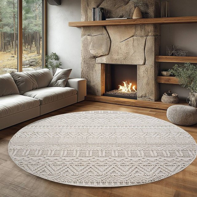 Ayyildiz Flachgewebeteppich Helix rund in Creme mit einem Durchmesser von 200 cm - Bild 1