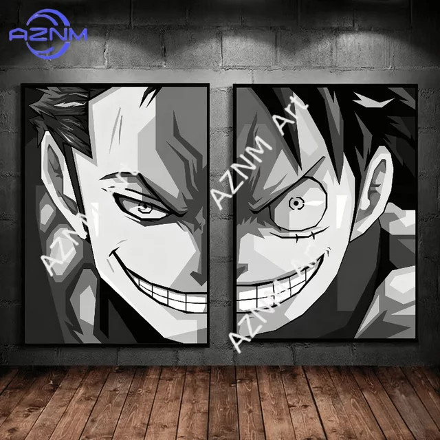Kayou One Piece Luffy Zorro Aquarell Anime-Poster Vintage Leinwandgemälde in Purple und Multicolour - Bild 1