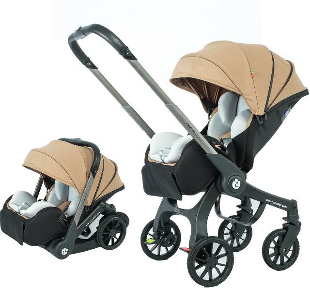 LUVCHAIN 4-in-1 Kinderwagen Set mit Autositzen und Babywanne, faltbarer Kombikinderwagen in Grün und Beige - Bild 1
