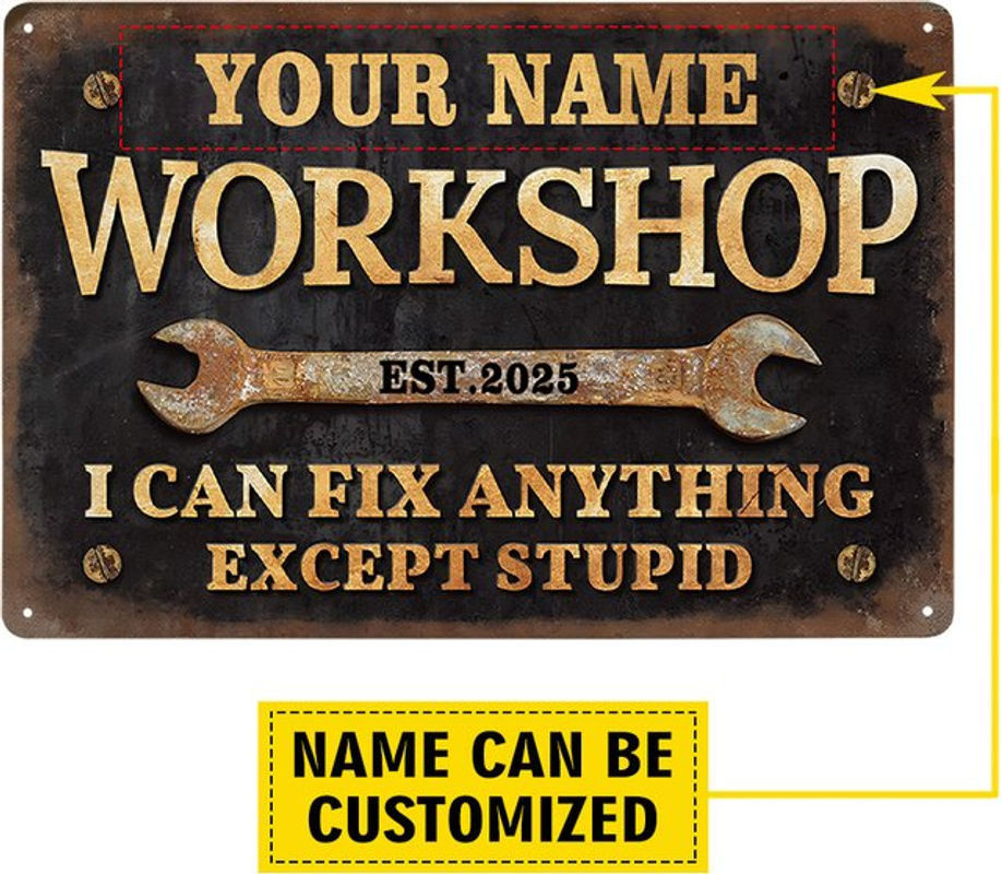 Personalisiertes Vintage-Workschild aus Metall in Schwarz, industrielles Retro-Wandkunst-Dekor für Garage und Männerhöhle - Bild 1