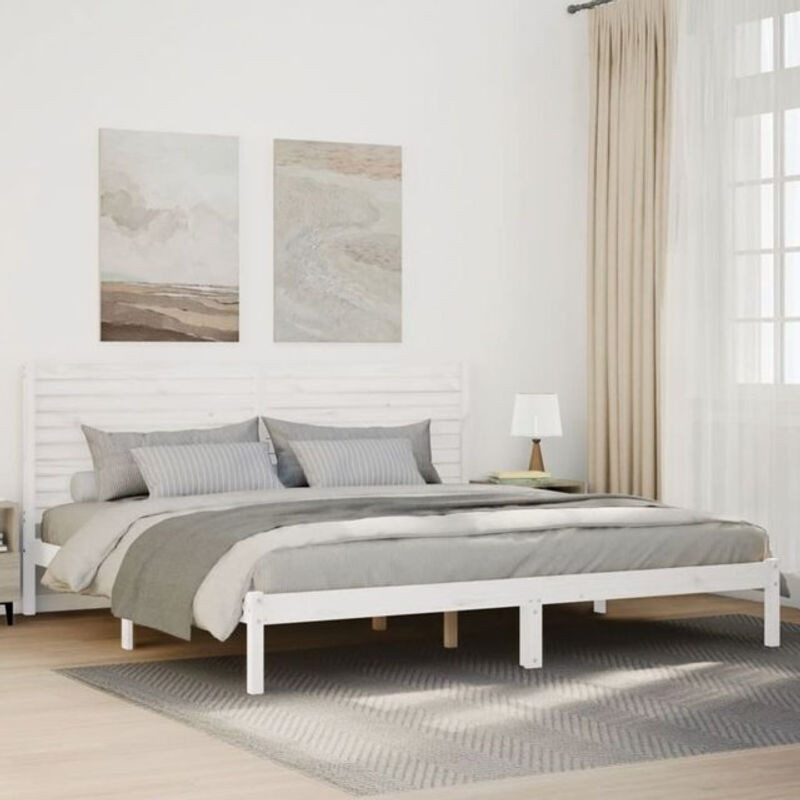 Massivholzbett aus Kiefer in Weiß im Landhausstil von Vidaxl, B/T/H: 180 x 220 cm - Bild 1