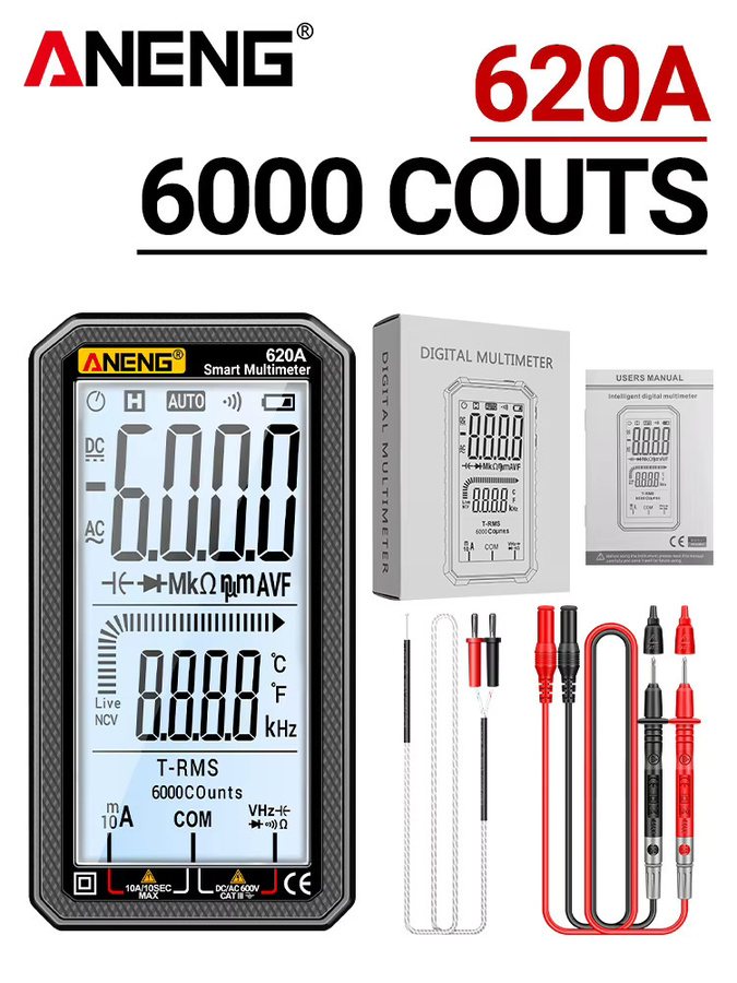 ANENG 620A Digitales Multimeter in Schwarz mit 6000 Zählungen, automatischer Bereichswahl, AC/DC Spannung, Strom, Widerstand, Kapazität, Frequenz, Temperatur, NCV und Datenhaltefunktion - Bild 8