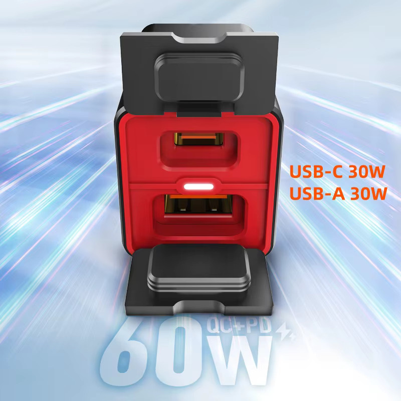 LDNIO Motorrad USB-C Schnellladegerät mit PD und QC 3.0 60W wasserdichte Buchse für 12V/24V Fahrzeuge in Schwarz - Bild 2
