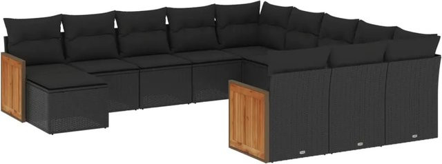 vidaXL 12-teilige Garten-Sofagarnitur aus Poly-Rattan und Akazienholz in Schwarz mit UV-beständigen Kissen - Bild 1