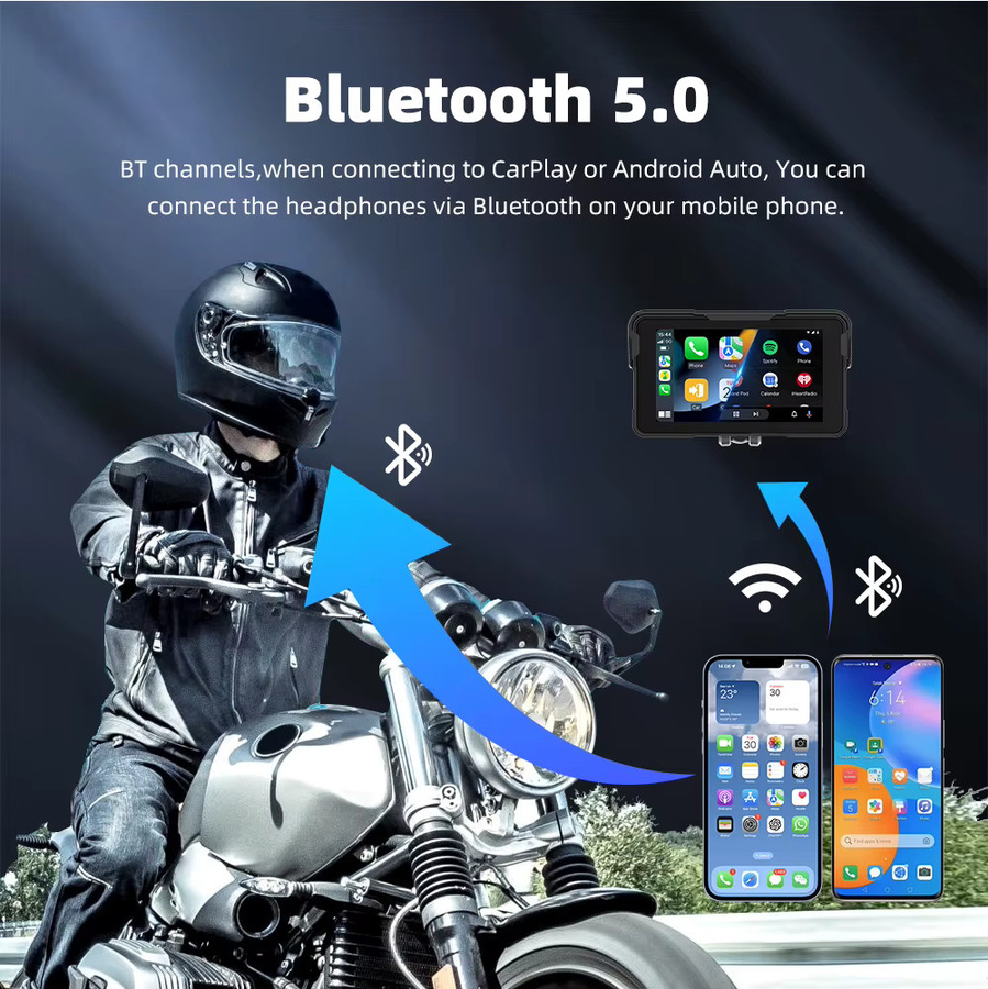 EKIY 5-Zoll Motorrad-Navigation mit Wireless CarPlay und Android Auto, GPS-Display in Schwarz - Bild 4