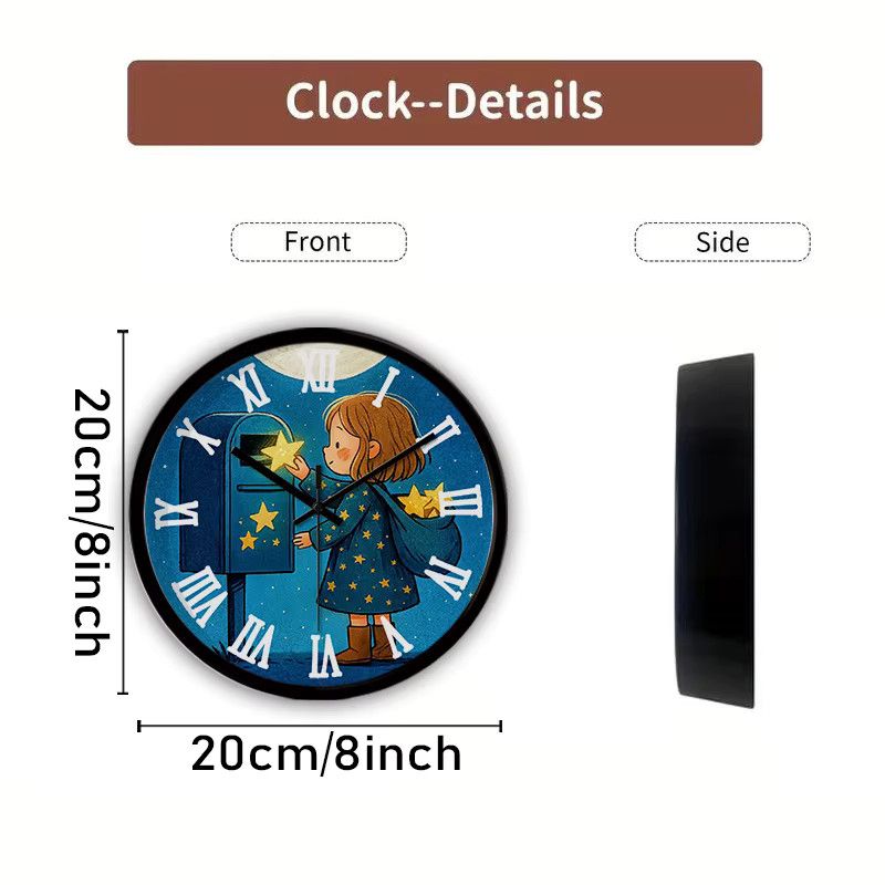Star Mail Cartoon Runde Wanduhr, geräuschlose analoge Wanduhr für Kinder, Wohnzimmer und Schlafzimmer - Bild 2