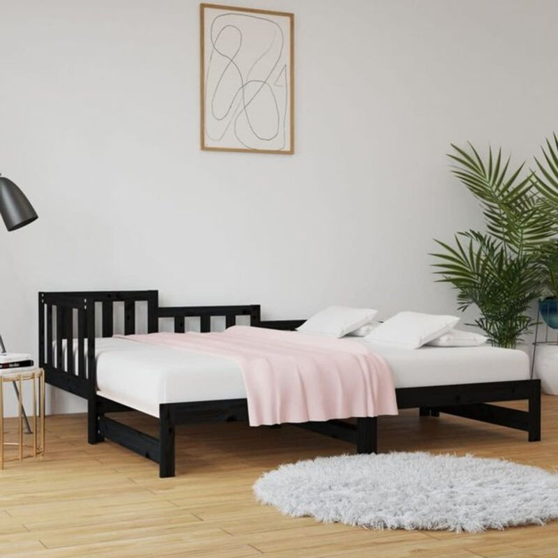 Ausziehbares Tagesbett aus Massivholz Kiefer von vidaxl in Schwarz, B/T/H: 160 x 200 x 86 cm - Bild 1