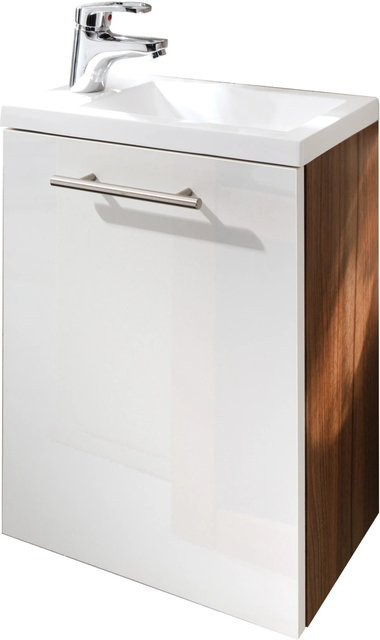 Posseik Alexo Waschplatz 2-teilig aus Waschbecken und Waschbeckenunterschrank, Walnuss-Weiß, Breite: 40 cm - Bild 1