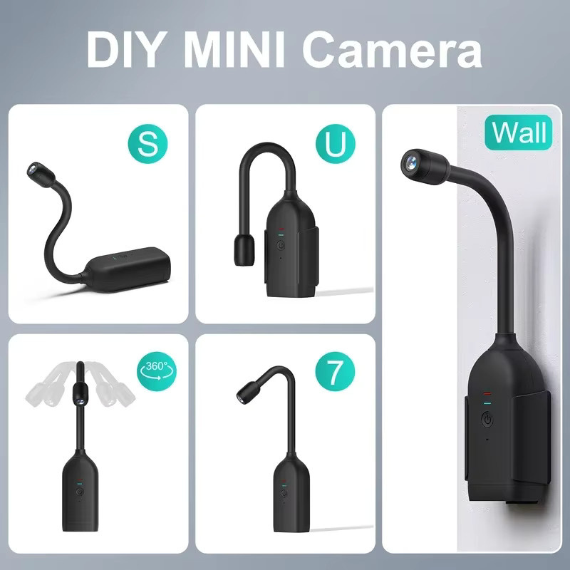 POVCAN QJ700 Mini-WLAN-Kamera in Schwarz mit HD 1080P, flexiblem Objektivkabel, Bewegungserkennung und 2-Wege-Gespräch sowie USB-C-Ladefunktion - Bild 5