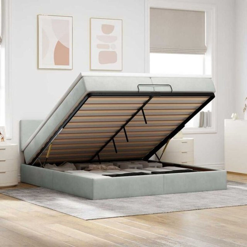 Vidaxl Ottoman Polsterbett mit Matratzen und LED in Grau aus Samt B/T/H: 200 x 203 x 78 cm - Bild 1