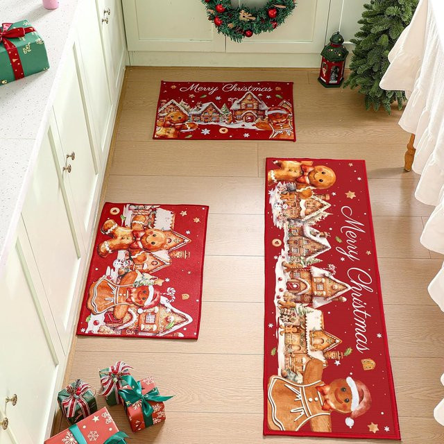 VIKAMA Weihnachtsteppich für Eingangstür, Küche oder Badezimmer, wasserabsorbierend und verschleißfest, B/T/H: 40 x 40 x 40 cm - Bild 1