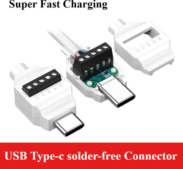 DIVEDEER USB Typ-C Steckverbinder in Weiß für die lötfreie Reparatur von Handy-Schnellladekabeln und USB-Datenkabeln - Bild 1