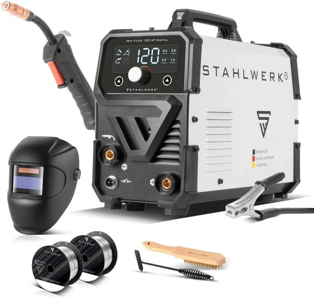 STAHLWERK Schweißgerät FLUX 120 ST Digital Vollausstattung mit MMA, LIFT TIG und MIG Funktionen in Weiß - Bild 1