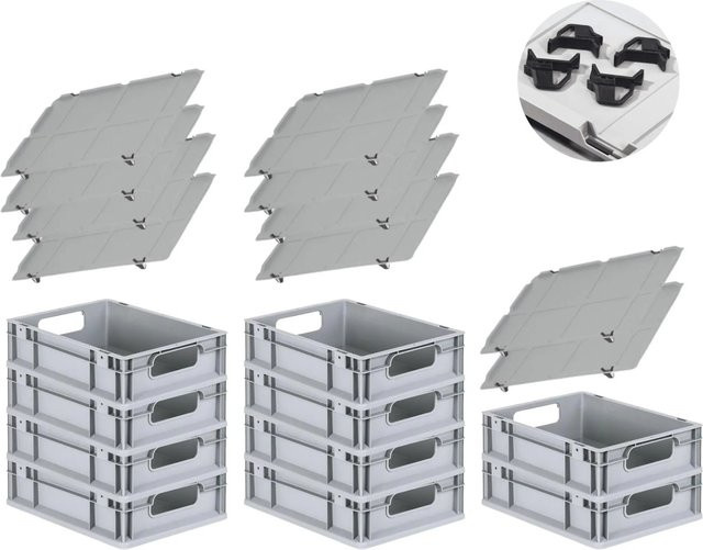 PROREGAL Spar Set mit 10x Eurobox Nextgen Economy inklusive Auflagedeckeln und 4x Schiebeschnappverschlüssen, Farbe: Schwarz, H x B x T: 12 x 30 x 40 cm, 11 Liter - Bild 1