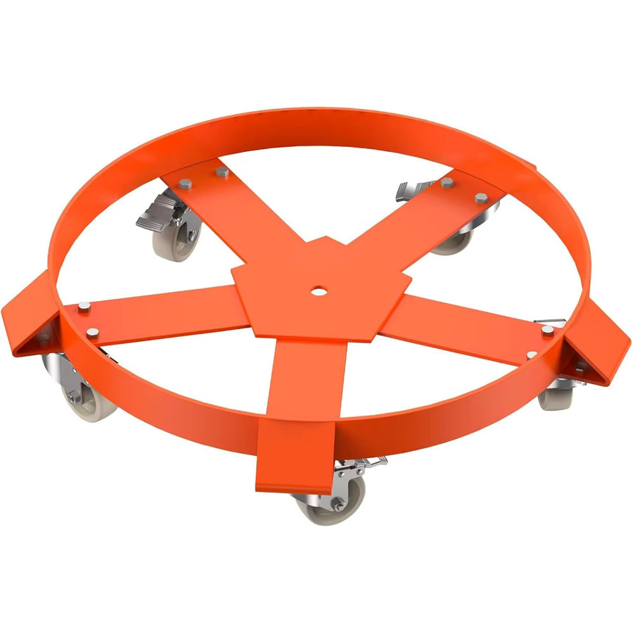Garvee Schwerlast-Stahlfasswagen für 55-Gallonen-Fässer in Orange mit 5 Schwenkrollen und Bremsen - Bild 2