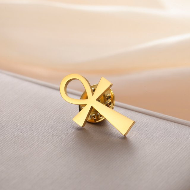 Cazador Reversnadel Ankh-Kreuz, Edelstahl, Gold, Unisex, Vintage - Bild 1