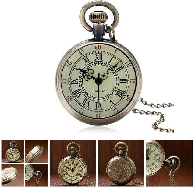 luxfacigoo Taschenuhr Halskette, Vintage, Gold, Bronze, Analoguhr, Unisex - Bild 1